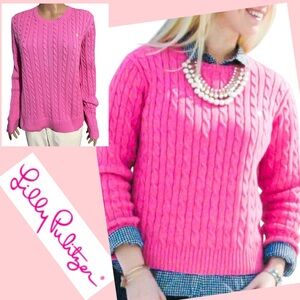 Lilly Pulitzer 100% Cotton Pink Cable Knit Sweater Size XL